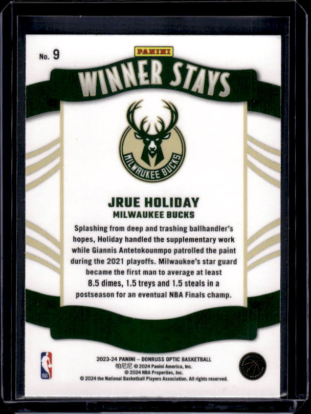 2023-24 Donruss Optic #9 Jrue Holiday Winner Stays