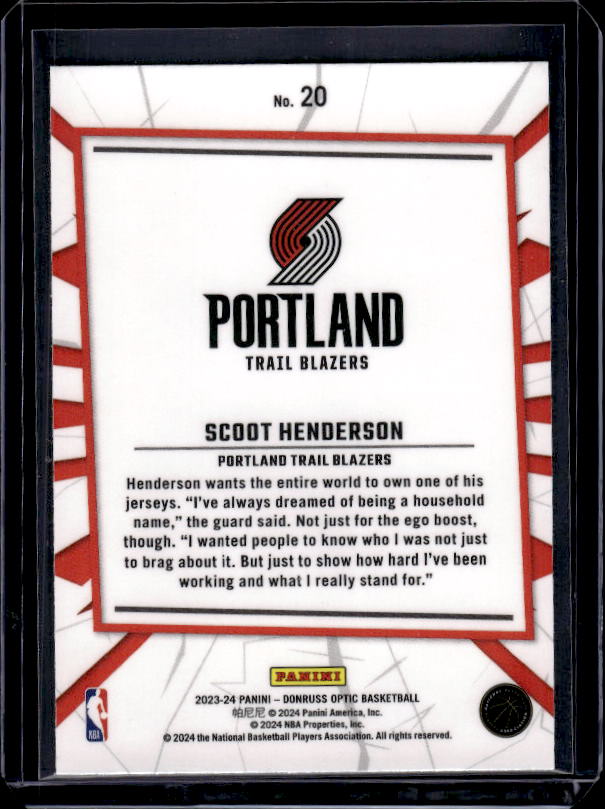 2023-24 Donruss Optic #20 Scoot Henderson