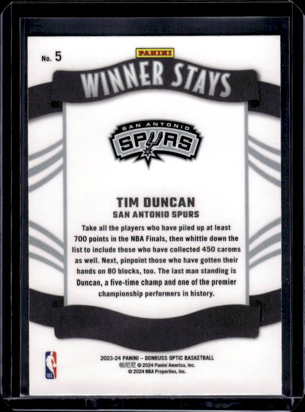 2023-24 Donruss Optic #5 Tim Duncan