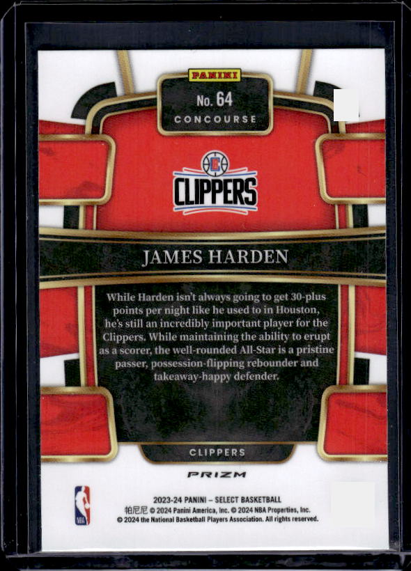 2023-24 Panini Select #64 James Harden Orange Flash Prizms