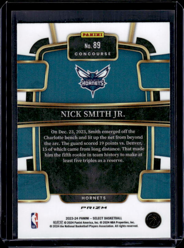 2023-24 Panini Select #89 Nick Smith Jr. Green White Purple Prizms