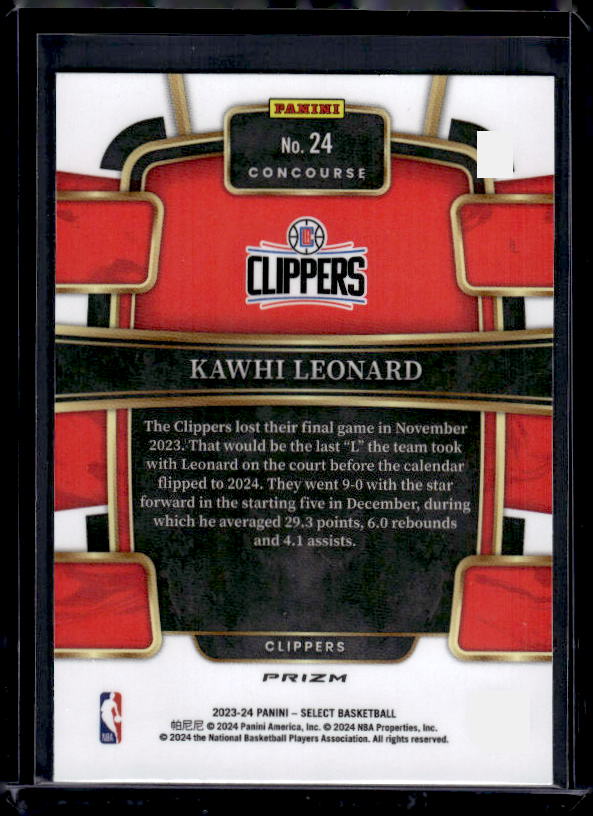2023-24 Panini Select #24 Kawhi Leonard Orange Flash Prizms