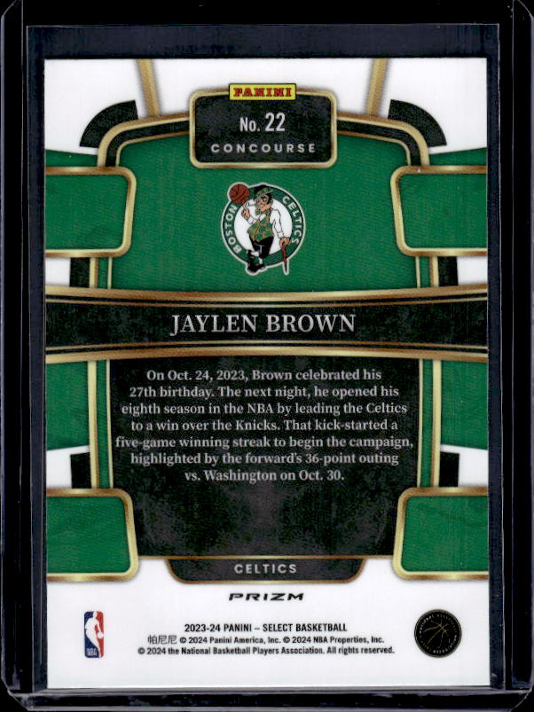 2021-22 Panini Select #67 Jaylen Brown Tri-Color Prizms