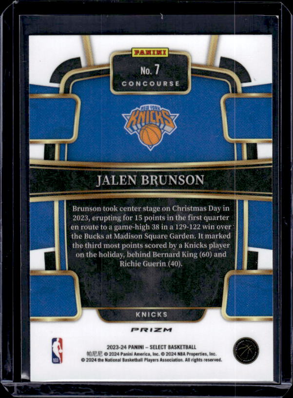 2023-24 Panini Select #7 Jalen Brunson Blue Prizms