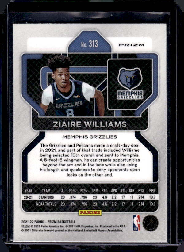 2021-22 Panini Prizm #313 Ziaire Williams Ice
