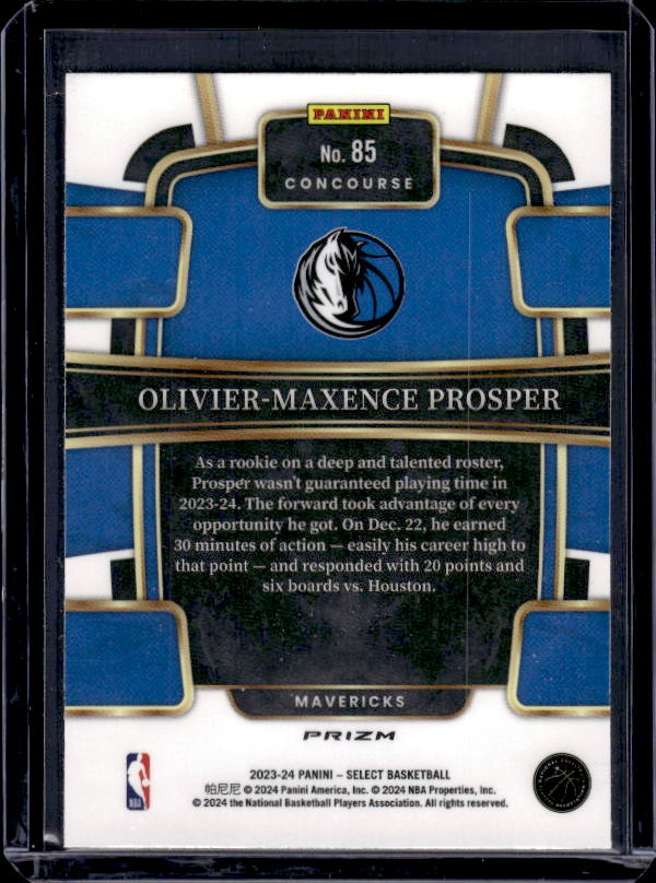 2023-24 Panini Select #85 Olivier-Maxence Prosper Silver Prizms