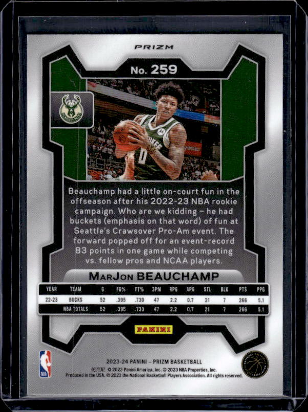 2023-24 Panini Prizm #259 MarJon Beauchamp Prizms Green
