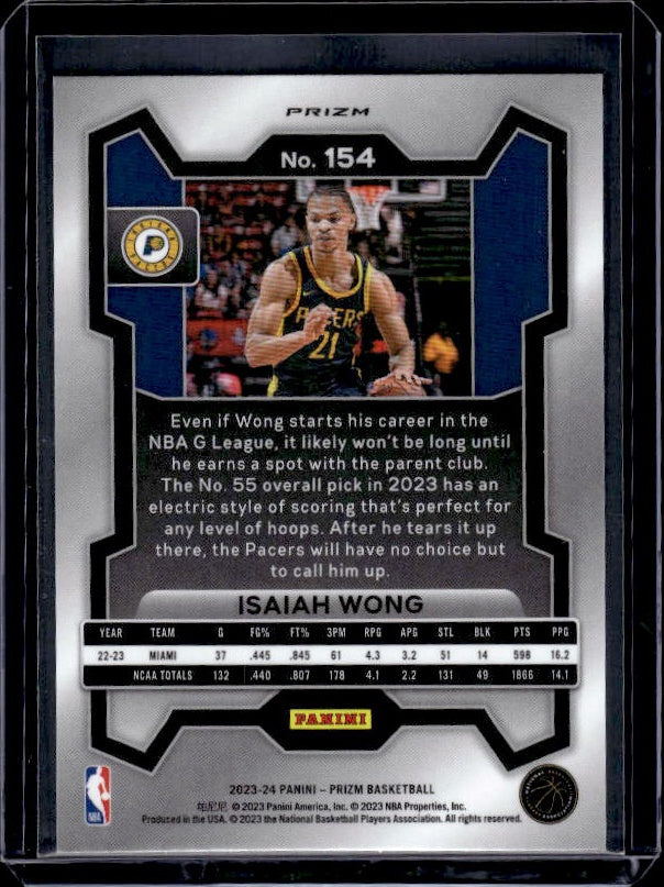 2023-24 Panini Prizm #154 Isaiah Wong Prizms Green
