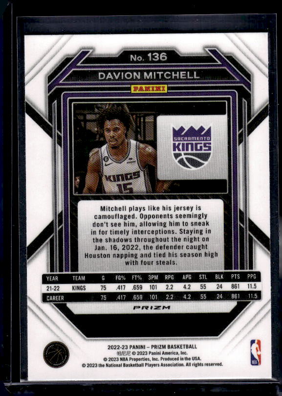 2022-23 Panini Prizm #136 Davion Mitchell Prizms Green