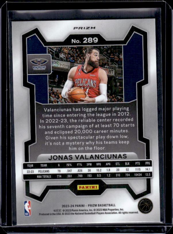 2023-24 Panini Prizm #289 Jonas Valanciunas Prizms Red White and Blue