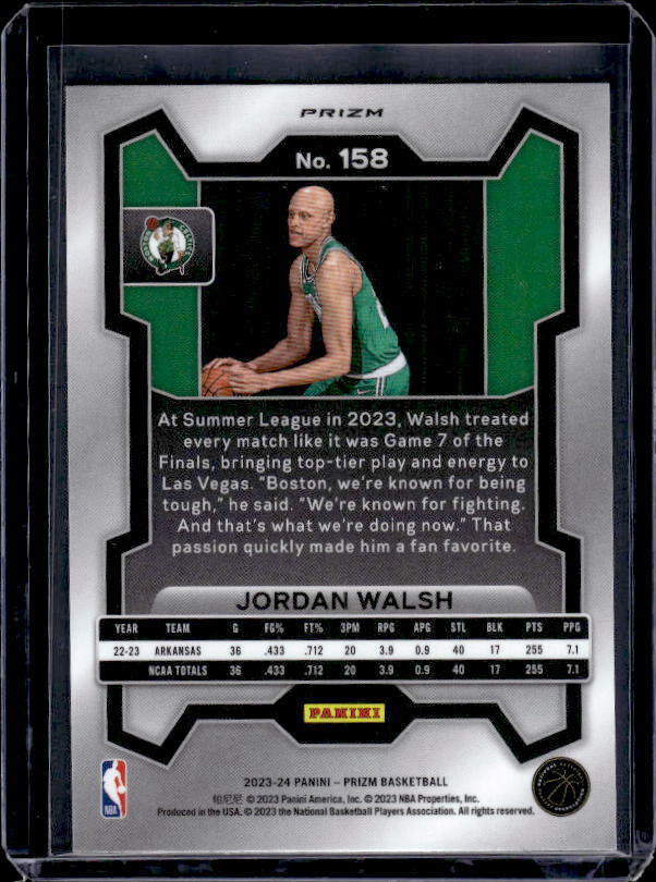 2023-24 Panini Prizm #158 Jordan Walsh Prizms Green