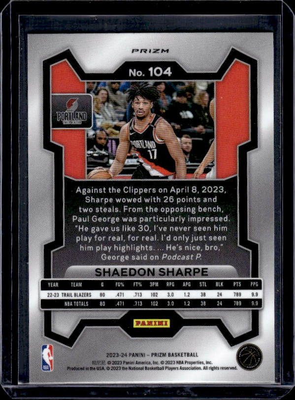 2023-24 Panini Prizm #104 Shaedon Sharpe Prizms Green