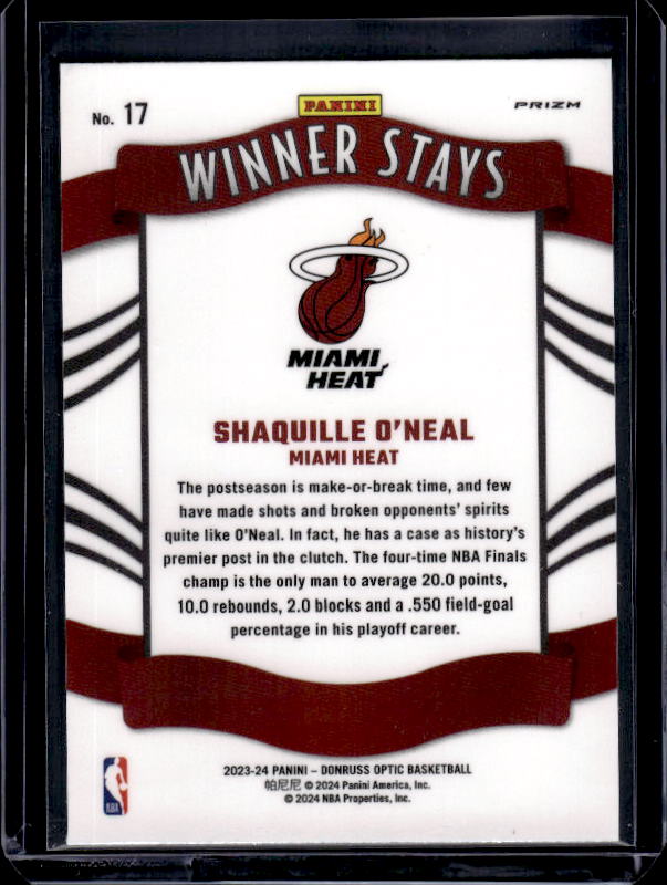 2023-24 Donruss Optic #17 Shaquille O'Neal Winner Stays Holo