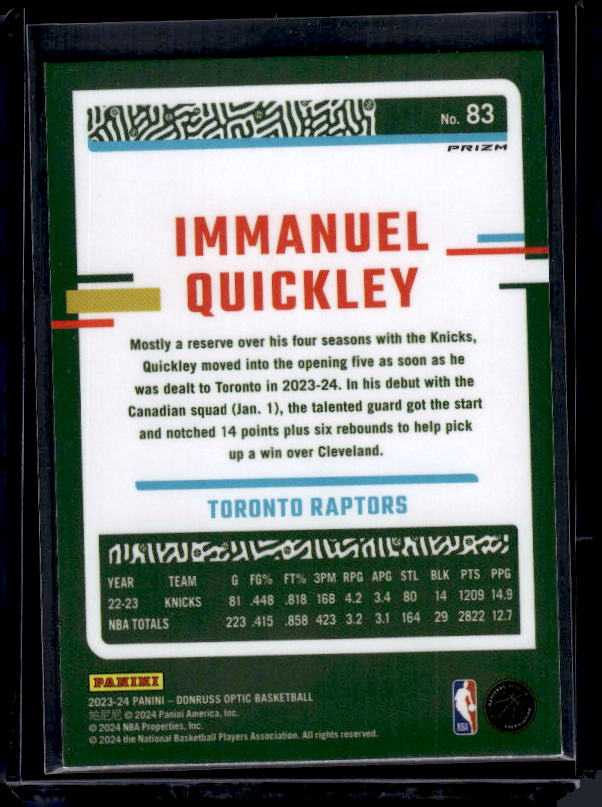 2023-24 Donruss Optic #83 Immanuel Quickley Purple