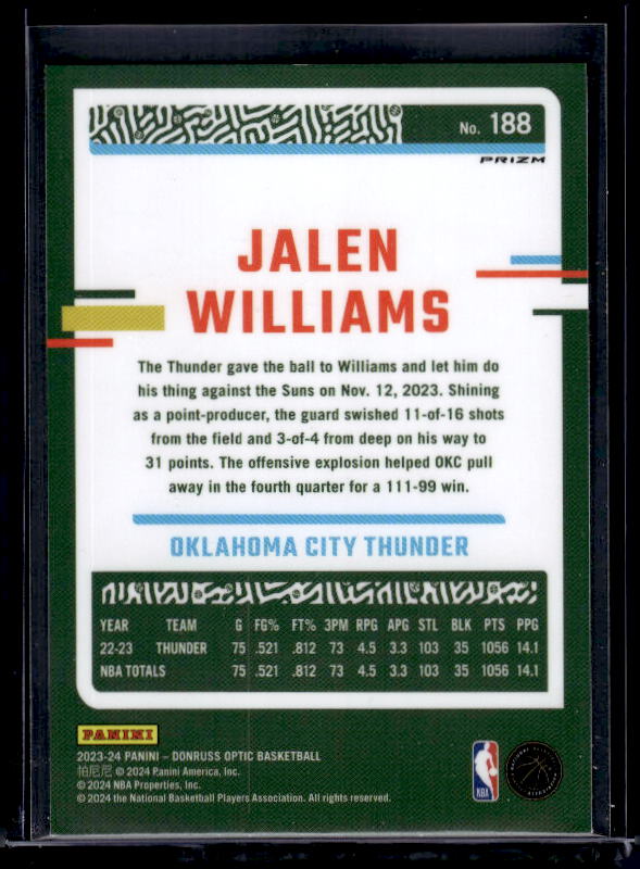 2023-24 Donruss Optic #188 Jalen Williams Purple