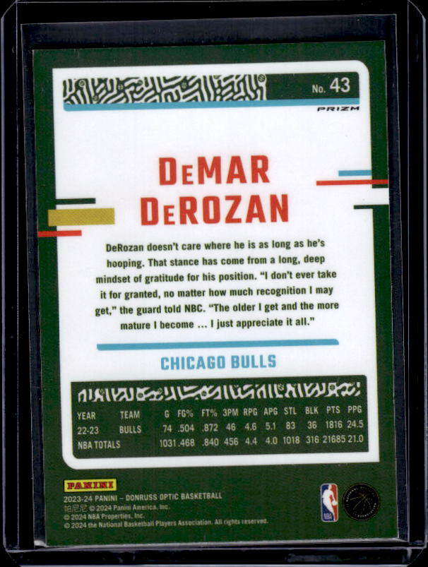 2023-24 Donruss Optic #43 DeMar DeRozan Purple