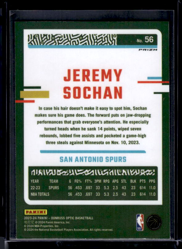 2023-24 Donruss Optic #56 Jeremy Sochan Purple