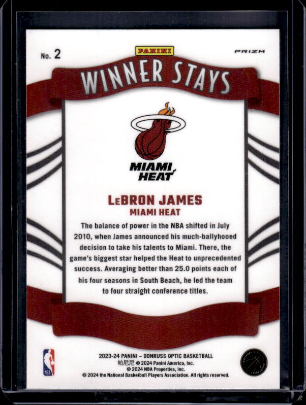 2023-24 Donruss Optic #2 LeBron James Winner Stays Holo
