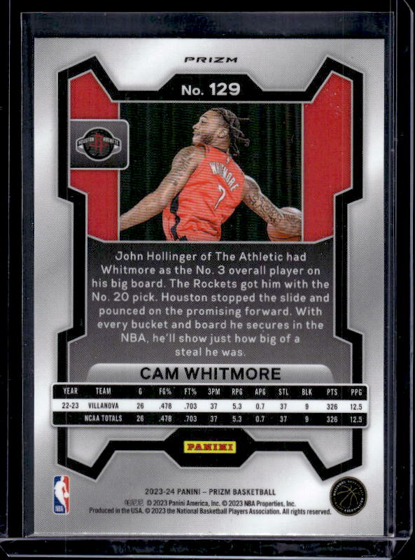 2023-24 Panini Prizm #129 Cam Whitmore Prizms Red White and Blue