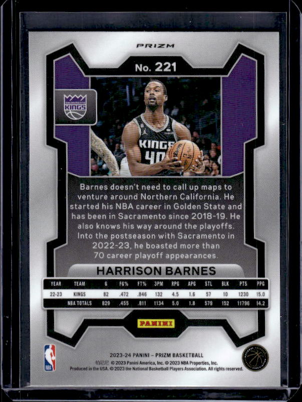2023-24 Panini Prizm #221 Harrison Barnes Prizms Red White and Blue