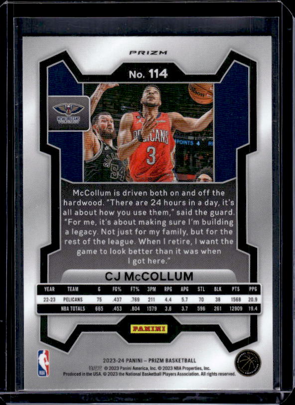 2023-24 Panini Prizm #114 CJ McCollum Prizms Red White and Blue