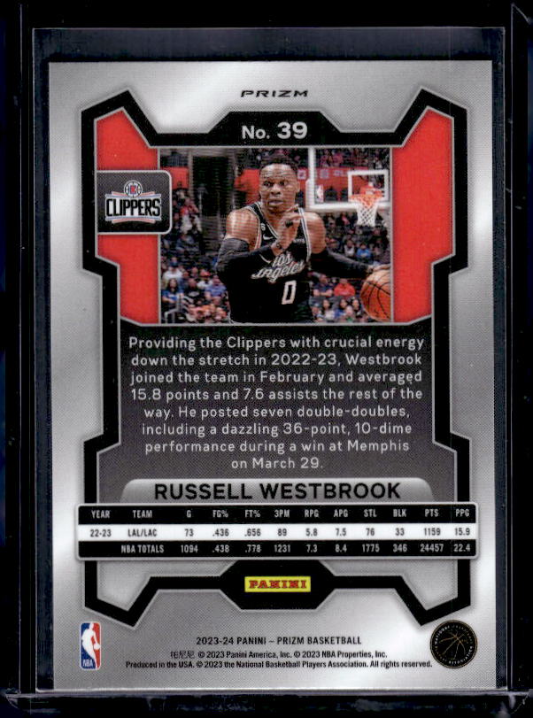 2023-24 Panini Prizm #39 Russell Westbrook Prizms Red White and Blue