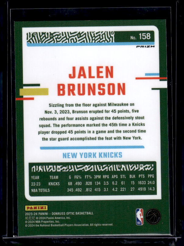 2023-24 Donruss Optic #158 Jalen Brunson Purple