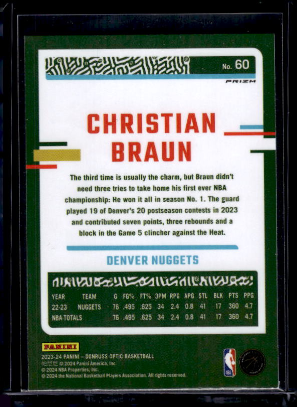 2023-24 Donruss Optic #60 Christian Braun Purple