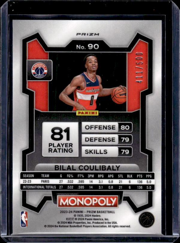 2023-24 Panini Prizm Monopoly #90 Bilal Coulibaly Gold Millionaire Shimmer #/500