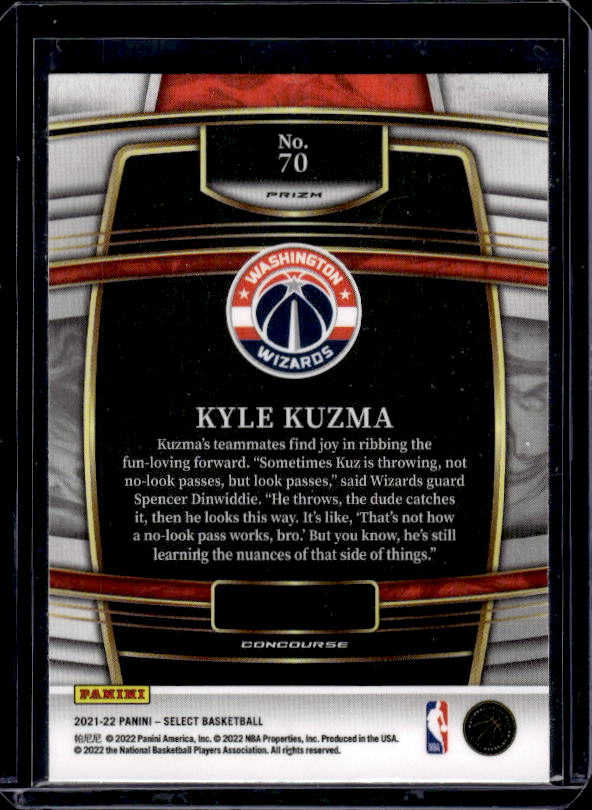 2021-22 Panini Select #70 Kyle Kuzma Blue Shimmer Prizms