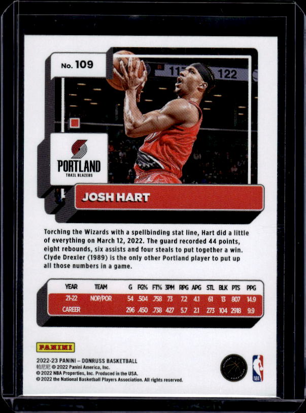 2022-23 Donruss #109 Josh Hart Holo Laser Green