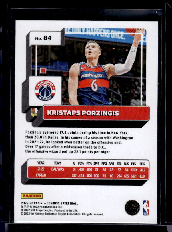2022-23 Donruss #84 Kristaps Porzingis Holo Laser Green