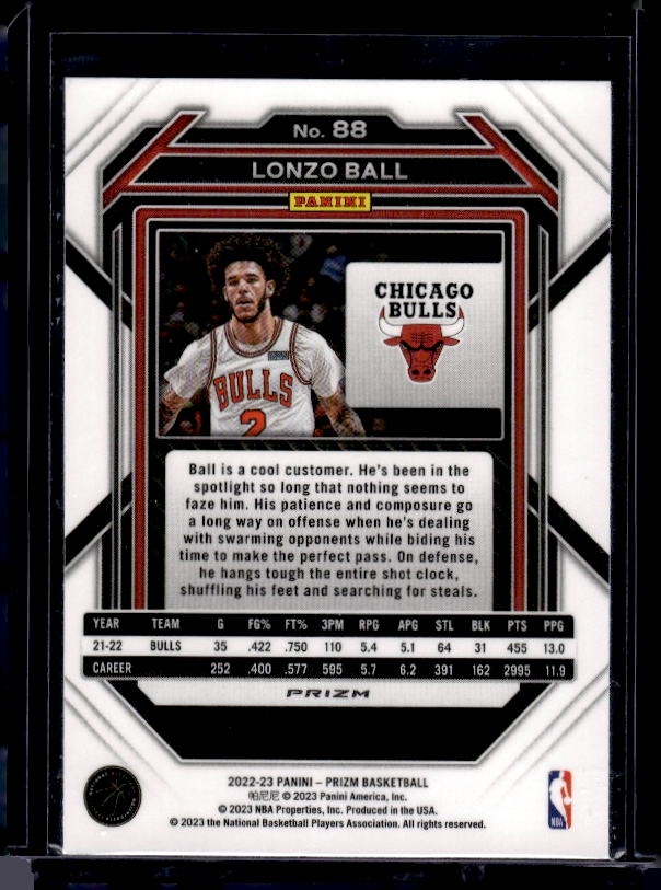 2022-23 Panini Prizm #88 Lonzo Ball Prizms Silver