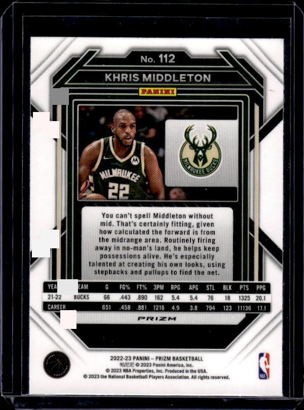 2022-23 Panini Prizm #112 Khris Middleton Prizms Ice