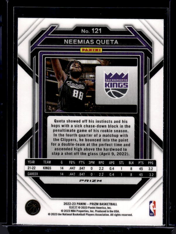 2022-23 Panini Prizm #121 Neemias Queta Prizms Ice
