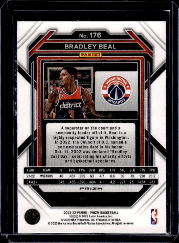 2022-23 Panini Prizm #176 Bradley Beal Prizms Silver