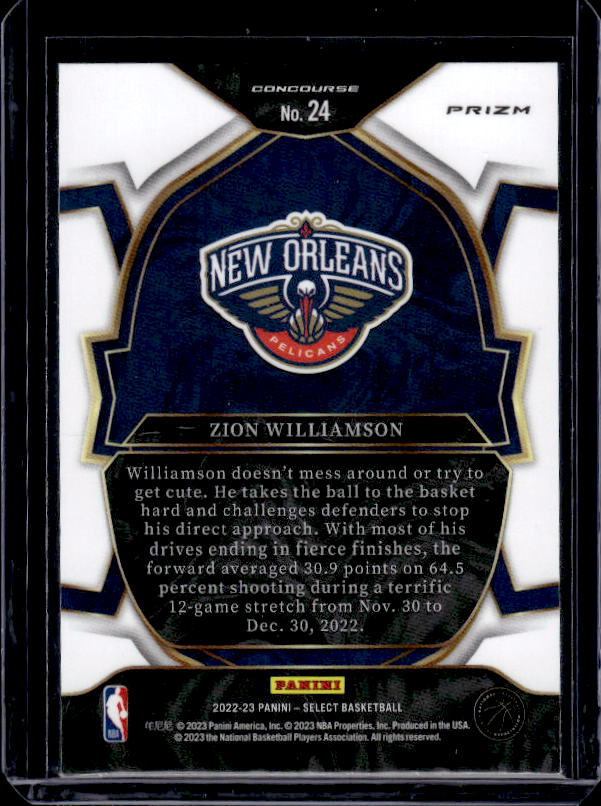 2022-23 Panini Select #24 Zion Williamson Blue Prizms