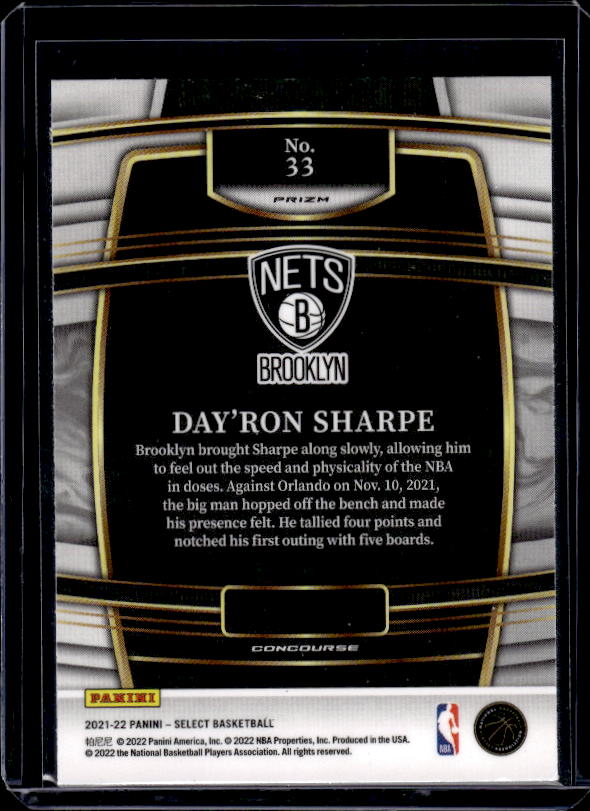 2021-22 Panini Select #33 Day'Ron Sharpe Blue Prizms