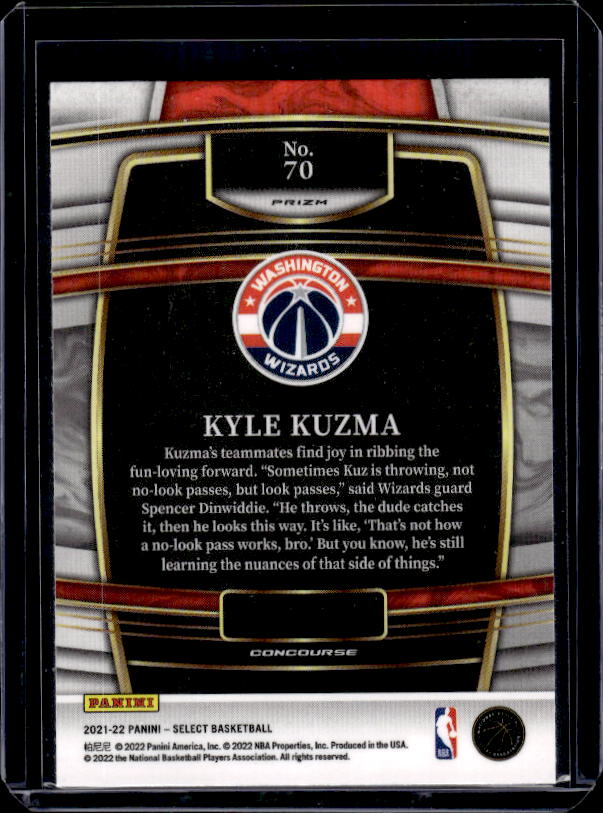 2021-22 Panini Select #70 Kyle Kuzma Blue Shimmer Prizms