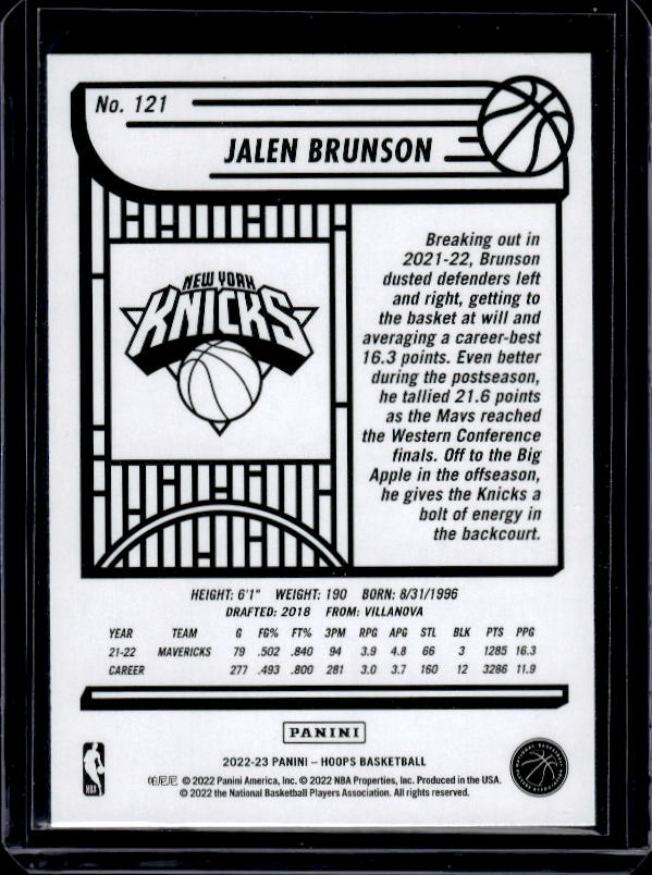 2022-23 Hoops #121 Jalen Brunson Blue