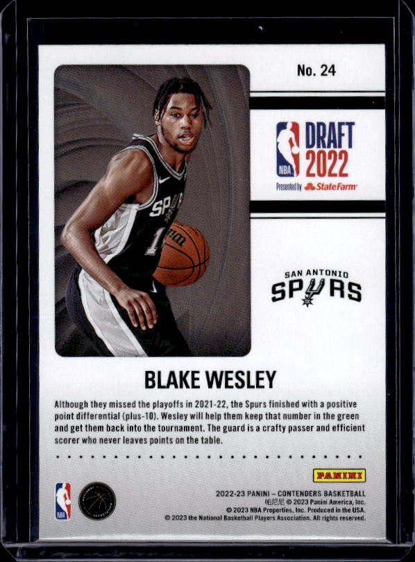 2022-23 Panini Contenders #24 Blake Wesley 2022 Draft Class Contenders