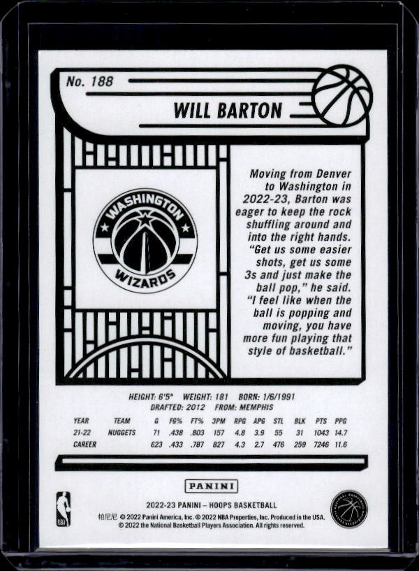 2022-23 Hoops #188 Will Barton Purple