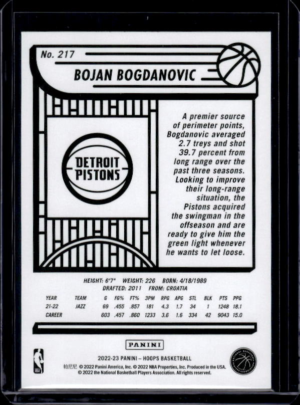 2022-23 Hoops #217 Bojan Bogdanovic