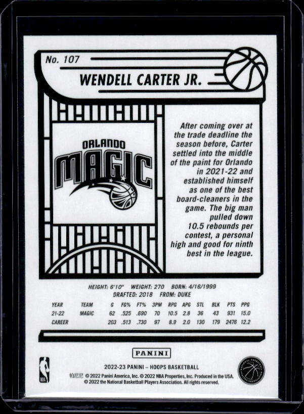 2022-23 Hoops #107 Wendell Carter Jr. Blue