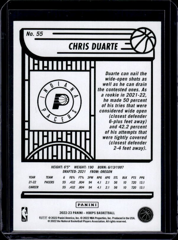 2022-23 Hoops #55 Chris Duarte Blue