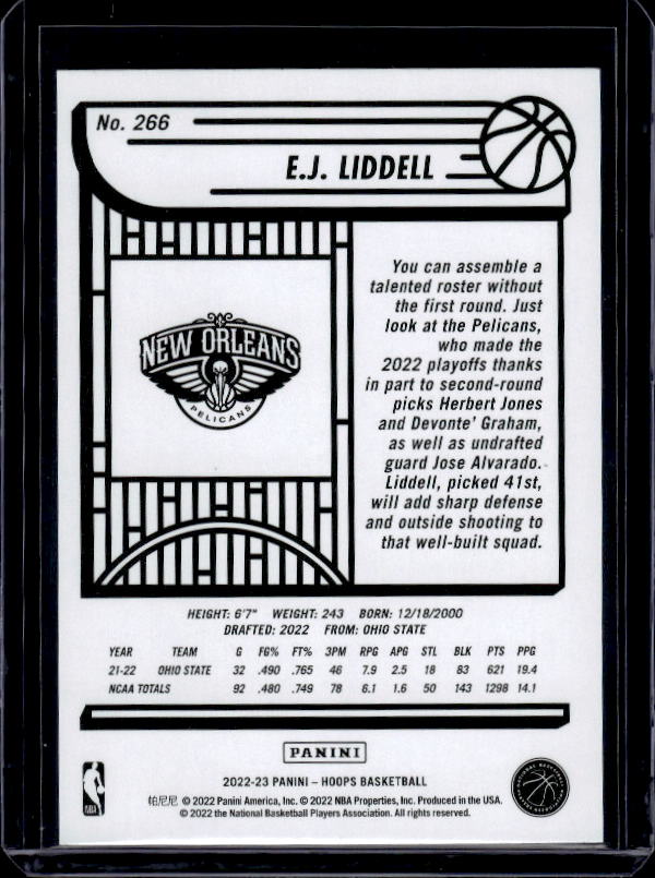 2022-23 Hoops #266 E.J. Liddell Blue