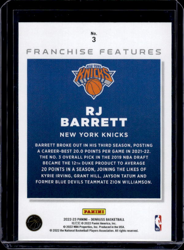 2022-23 Donruss #3 RJ Barrett Franchise Features
