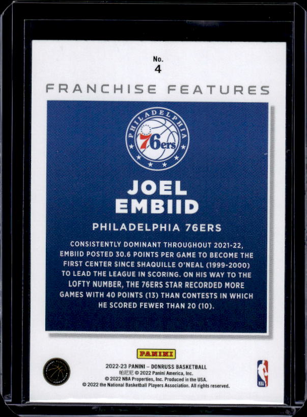 2022-23 Donruss #4 Joel Embiid Franchise Features