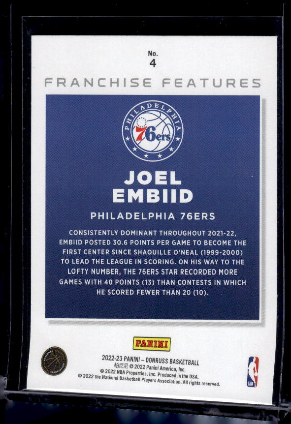 2022-23 Donruss #4 Joel Embiid Franchise Features