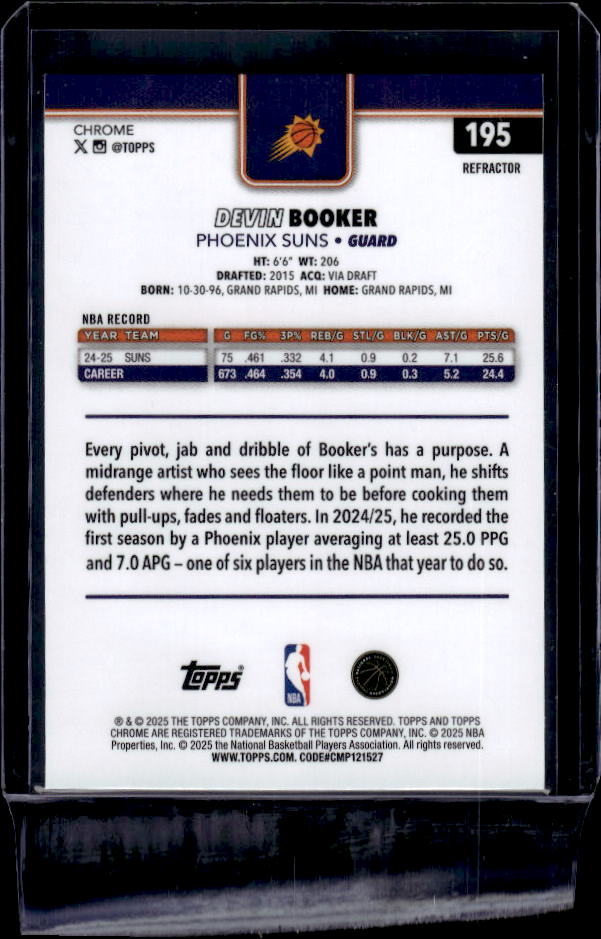 2025-26 Topps Chrome #195 Devin Booker Refractor